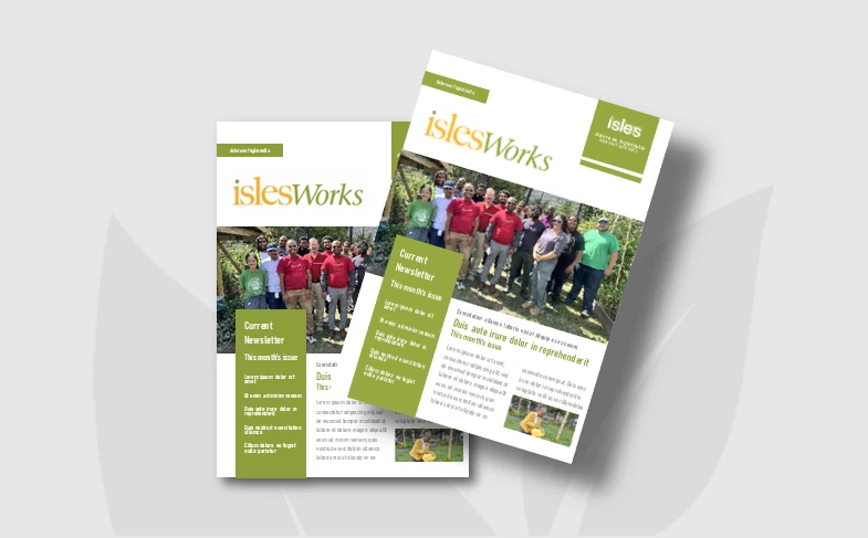 Cover graphic stylized IslesWorks newsletters
